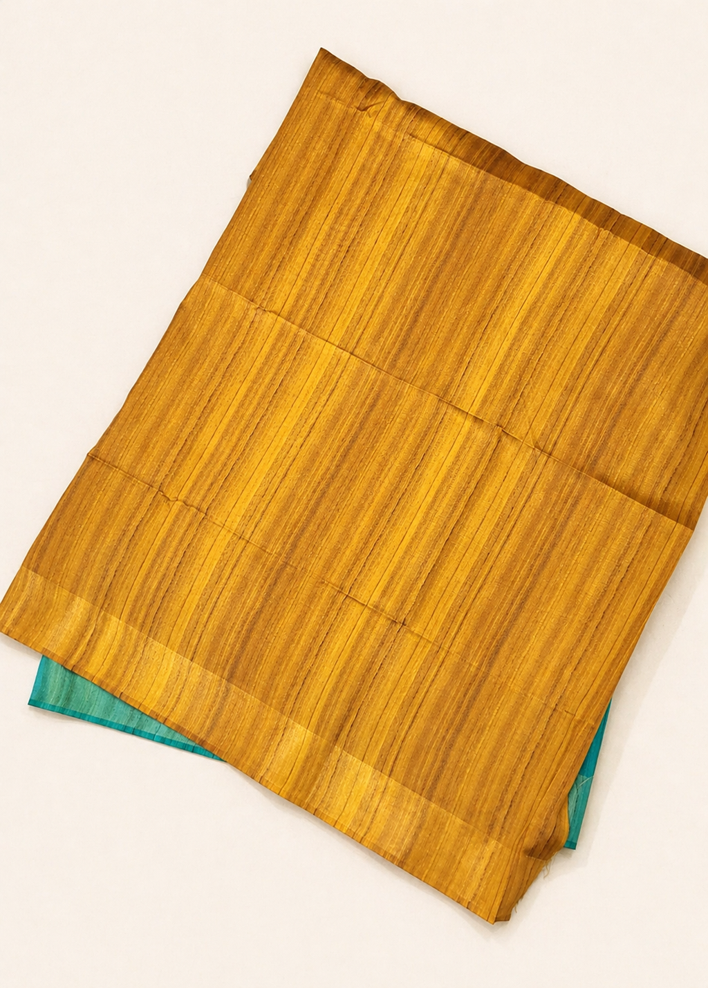 Banana Pith & Silk Blend Saree – Ivory with Teal & Mustard Contrast